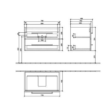 Vannas istabas skapītis Villeroy & Boch Avento 78x51x45cm, 2 atvilktnes (bez izlietnes) Arizonas ozols A89100VH