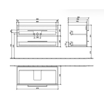 Vannas istabas skapītis Villeroy & Boch Avento 98x51x45cm, 2 atvilktnes, (bez izlietnes) Kansas Ozols A89200RH