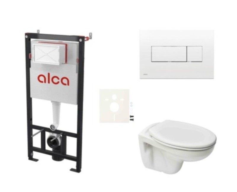 Tualetes poda komplekts Rāmis Alca ar podu S-Line Pro Rimless, vāku un Baltu pogu SIKOASP4
