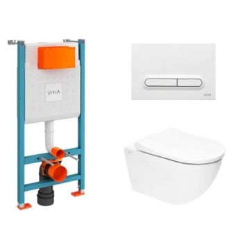 Tualetes poda komplekts Rāmis Vitra ar podu Vitra S60 Rimless, SoftClose vāku un Baltu pogu SIKOVSW3
