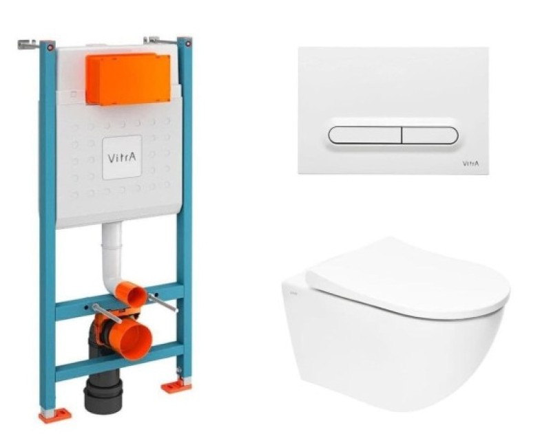 Tualetes poda komplekts Rāmis Vitra ar podu Vitra S60 Rimless, SoftClose vāku un Baltu pogu SIKOVSW3