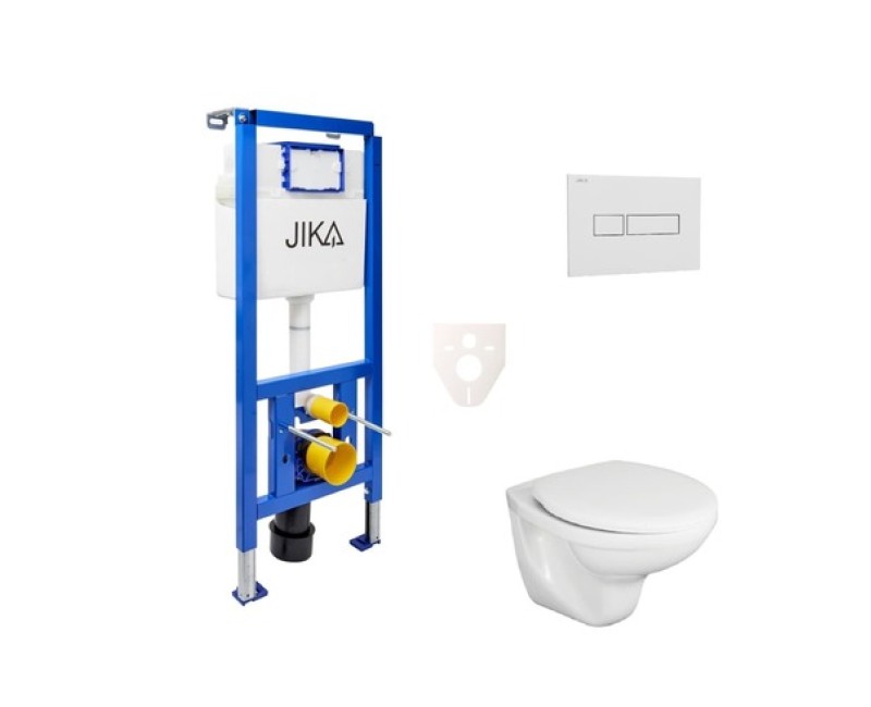 Комплект унитаза, рама Jika с унитазом Fayans Neo Rimless, крышкой и черной матовой кнопкой. SIKOJSJ1