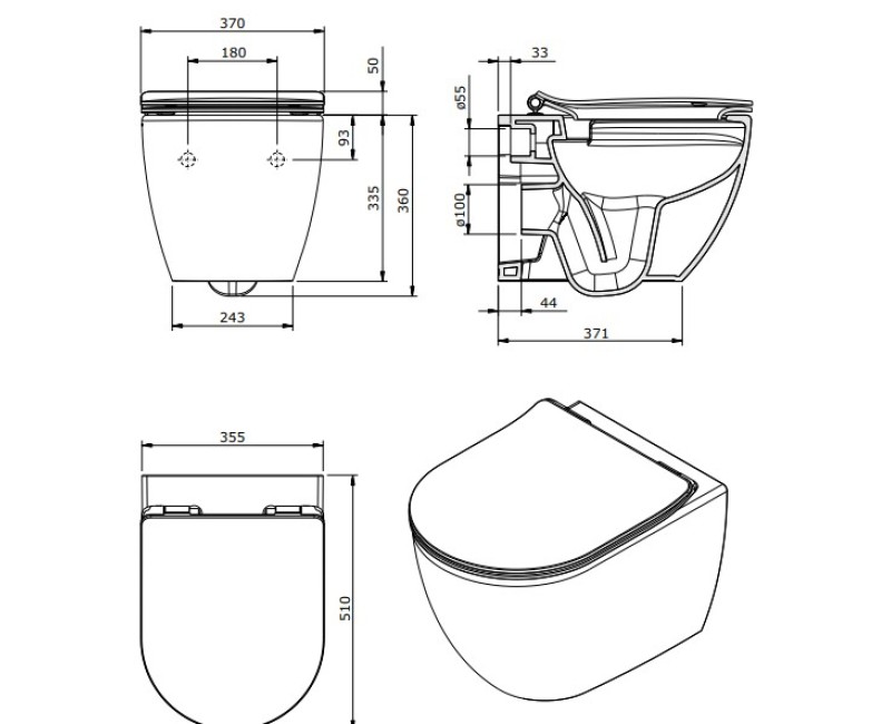 Туалетный набор Sanindusa Sanfix с рамой и унитазом Urb.y 48 Rimfree White с крышкой SoftClose и хромированной кнопкой