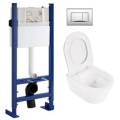 Tualetes poda Komplekts Sanindusa Sanfix rāmis ar Urb.y 48 Rimfree Baltu podu ar vāku SoftClose un Hromētu pogu