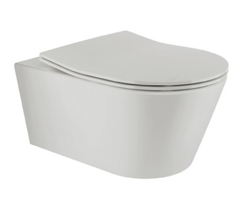 Piekaramais Tualetes Pods Sanindusa Urb.y 48 Rimfree ar Soft Close Easyclip Slim vāku, Pelēks Matēts