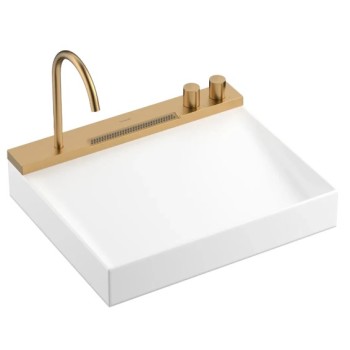 Vannas istabas izlietnes komplekts Hansgrohe Avalegra, izlietne 58x48 cm, ar termostatisko jaucējkrānu un dušu, 2 strūklas, pulēta bronza 22472140
