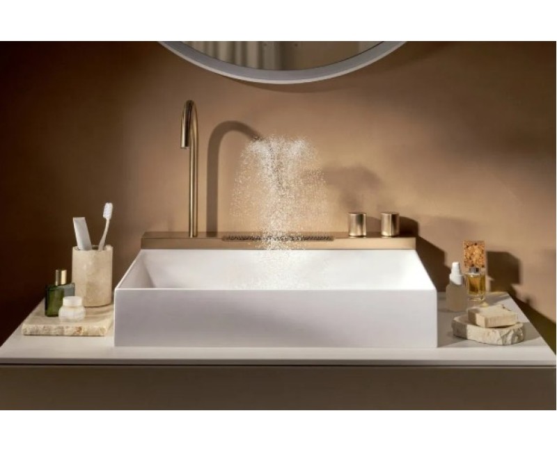 Vannas istabas izlietnes komplekts Hansgrohe Avalegra, izlietne 58x48 cm, ar termostatisko jaucējkrānu un dušu, 2 strūklas, pulēta bronza 22472140