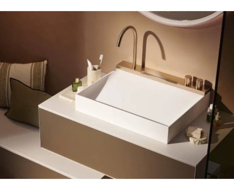 Vannas istabas izlietnes komplekts Hansgrohe Avalegra, izlietne 58x48 cm, ar termostatisko jaucējkrānu un dušu, 2 strūklas, pulēta bronza 22472140