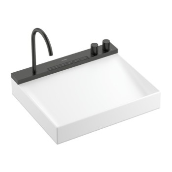 Vannas istabas izlietnes komplekts Hansgrohe Avalegra, izlietne 58x48 cm, ar termostatisko jaucējkrānu un dušu, 2 strūklas, birstēts melns hroms 22472340