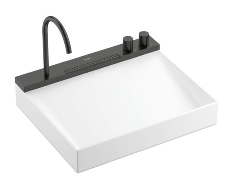 Vannas istabas izlietnes komplekts Hansgrohe Avalegra, izlietne 58x48 cm, ar termostatisko jaucējkrānu un dušu, 2 strūklas, birstēts melns hroms 22472340