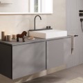 Vannas istabas izlietnes komplekts Hansgrohe Avalegra, izlietne 58x48 cm, ar termostatisko jaucējkrānu un dušu, 2 strūklas, birstēts melns hroms 22472340