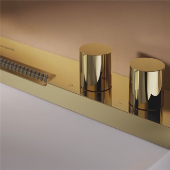 Vannas istabas izlietnes komplekts Hansgrohe Avalegra - izlietne 58x48 cm, ar termostatisko jaucējkrānu un dušu, 2 strūklas, pulēta zelta krāsa 22472990