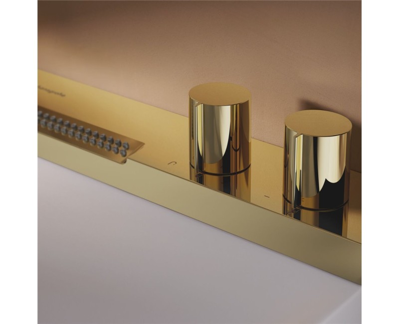 Vannas istabas izlietnes komplekts Hansgrohe Avalegra - izlietne 58x48 cm, ar termostatisko jaucējkrānu un dušu, 2 strūklas, pulēta zelta krāsa 22472990