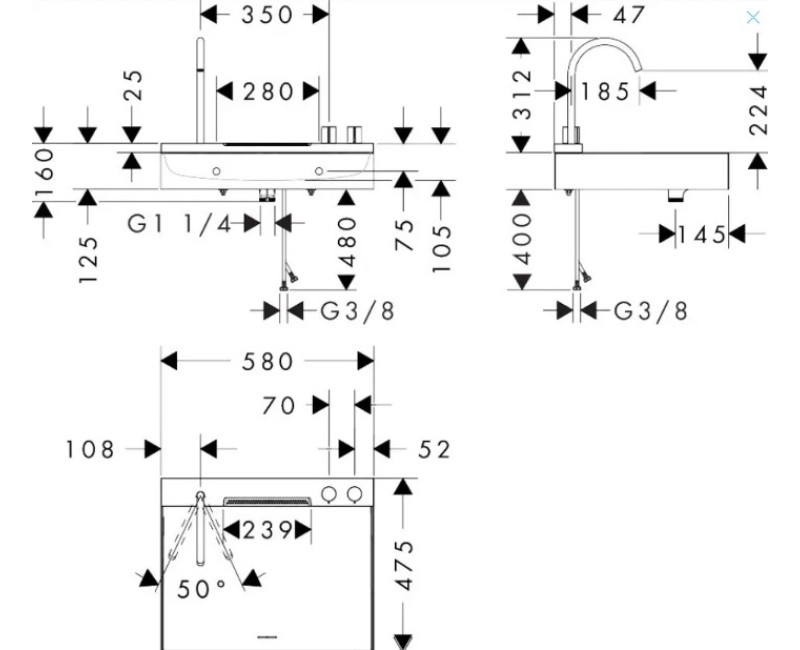 Vannas istabas izlietnes komplekts Hansgrohe Avalegra - izlietne 58x48 cm, ar termostatisko jaucējkrānu un dušu, 2 strūklas, pulēta zelta krāsa 22472990