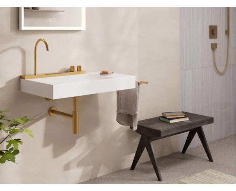 Vannas istabas izlietnes komplekts Hansgrohe Avalegra - izlietne 78x48 cm, ar termostatisko jaucējkrānu un dušu, 2 strūklas, pulēta bronza 22473140