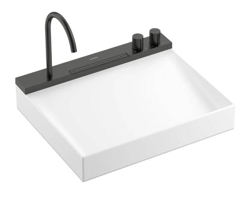 Vannas istabas izlietnes komplekts Hansgrohe Avalegra - izlietne 78x48 cm, ar termostatisko jaucējkrānu un dušu, 2 strūklas, birstēts melns hroms 22473340