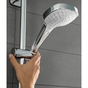 Душевой комплект  Hansgrohe Croma Select E, верхний душ, 3 режима струи, штанга и шланг, белый/хром 26580400