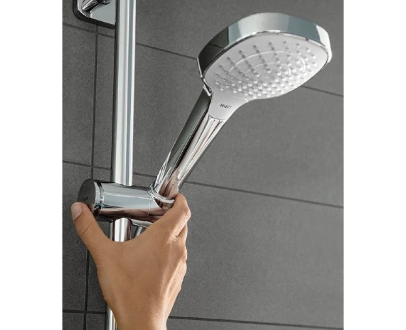 Душевой комплект  Hansgrohe Croma Select E, верхний душ, 3 режима струи, штанга и шланг, белый/хром 26580400