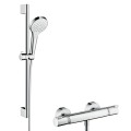 Dušas sistēma Hansgrohe Croma Select S ar termostatu, 3 plūsmas veidi, dušas stienis 65 cm, balts/hroms 27013400