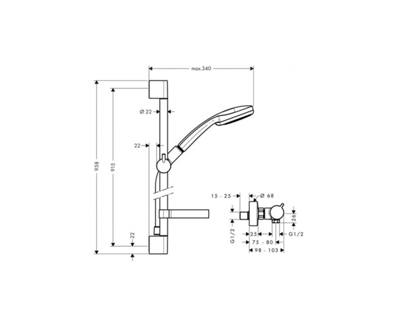 Душевой набор Hansgrohe Croma 100 - Vario Shower Set with Thermostat, EcoSmart 9 l/min, chrome 27033000