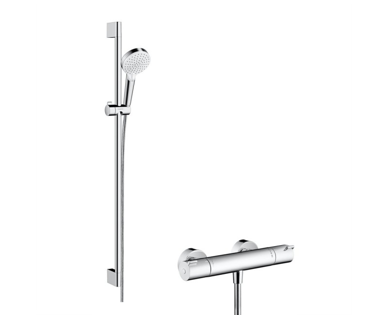 Dušas sistēma Hansgrohe Crometta Vario ar Ecostat 1001 CL termostatu, 2 plūsmas režīmi, balts/hroms 27813400