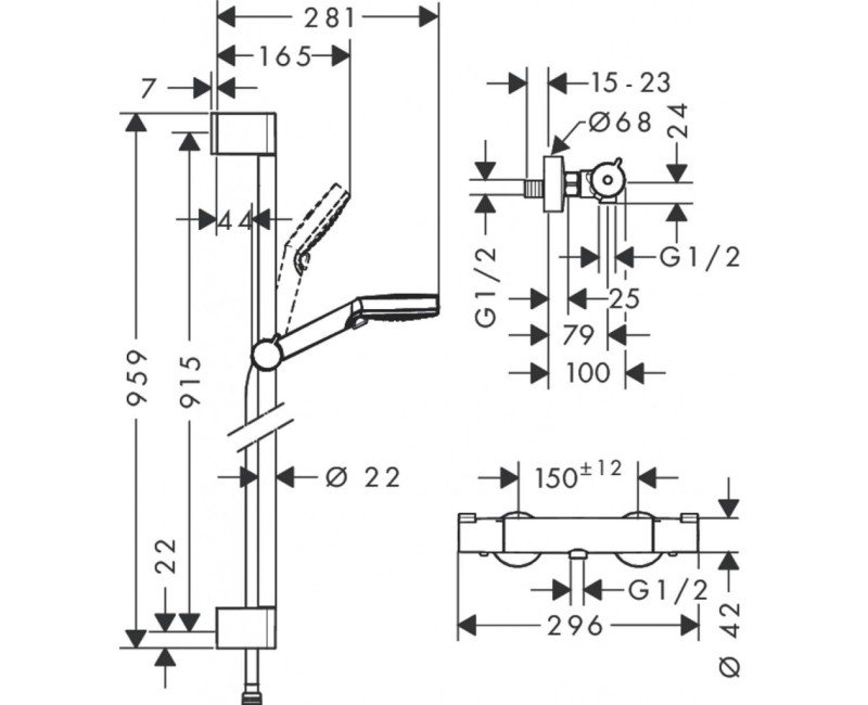 Dušas sistēma Hansgrohe Crometta Vario ar Ecostat 1001 CL termostatu, 2 plūsmas režīmi, balts/hroms 27813400