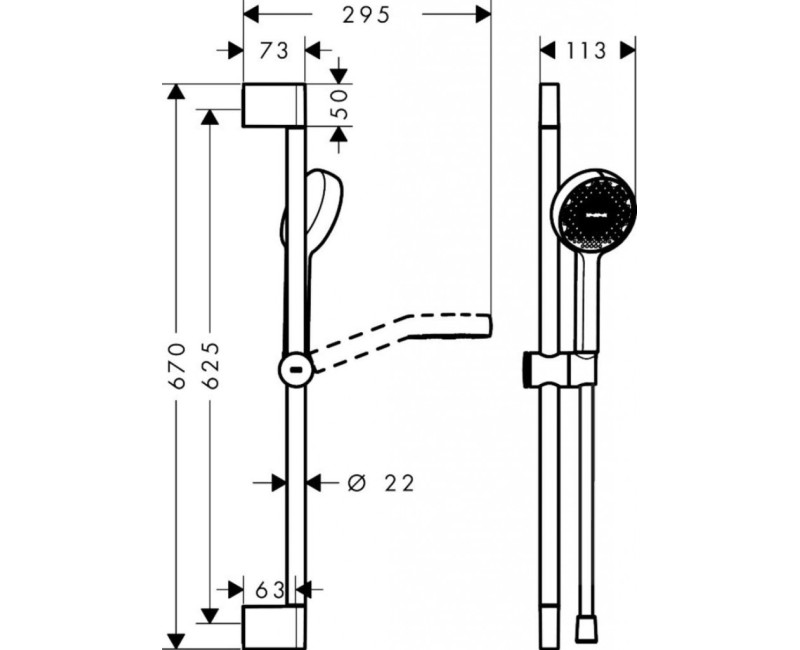 Душевой гарнитур Hansgrohe Activera S, ручной душ, штанга и шланг, EcoSmart, хром 28041670
