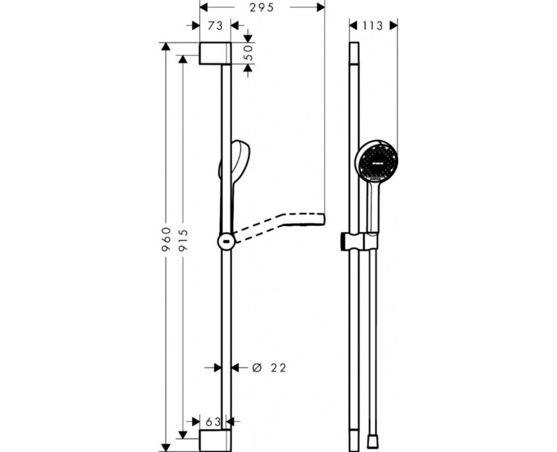Dušas komplekts Hansgrohe Activera S, Rokas dušas, stieņa un šļūtenes komplekts, EcoSmart, Melns matēts 28042670