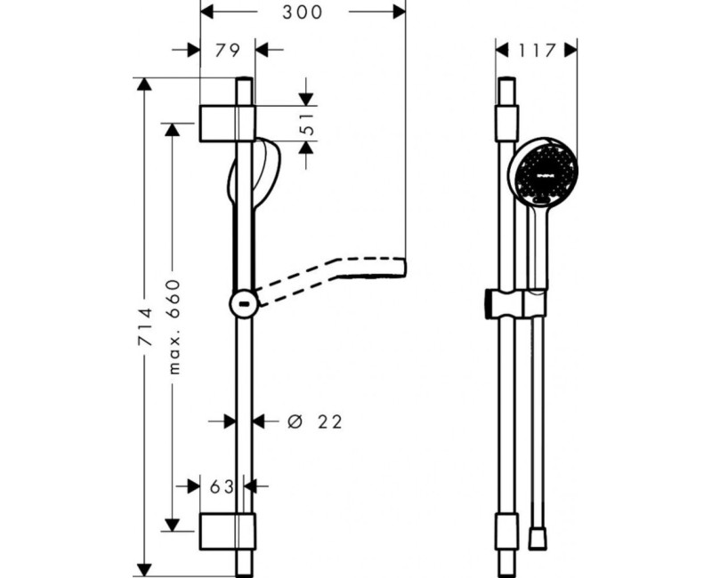 Душевой набор Hansgrohe Activera Select S Ручной душ, штанга и шланг, 2 режима потока, EcoSmart, хром 28048000