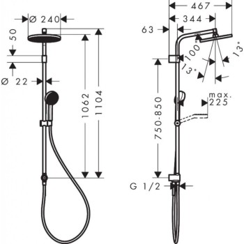 Dušas komplekts Hansgrohe Activera S D 24 cm, 2 plūsmas, EcoSmart, hroms 28074000