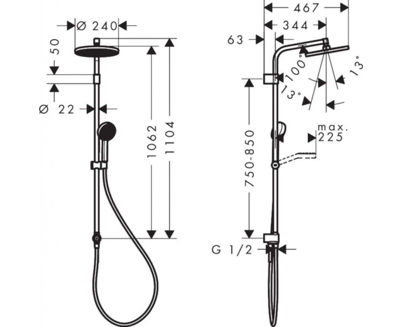 Dušas komplekts Hansgrohe Activera S D 24 cm, 2 plūsmas, EcoSmart, hroms 28074000