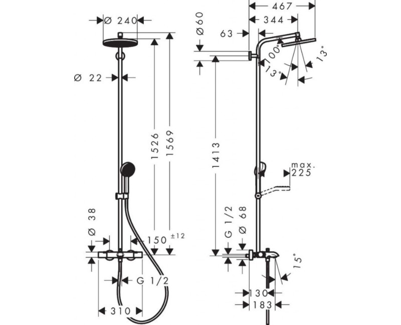 Dušas Sistēma Hansgrohe Activera S ar termostatu, D 24 cm, 2 plūsmas veidi, EcoSmart, hroms 28871000