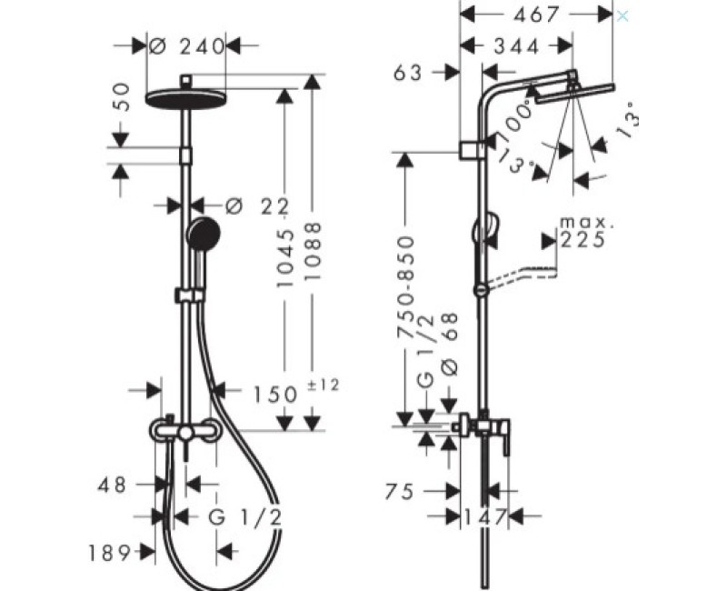 Dušas Sistēma Hansgrohe Activera S D 24 cm, 2 plūsmas veidi, EcoSmart, hroms 28875000