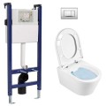 Tualetes poda Komplekts Sanindusa Sanfix rāmis ar Urb.y 48 Rimfree Baltu podu ar vāku SoftClose un Hromētu pogu
