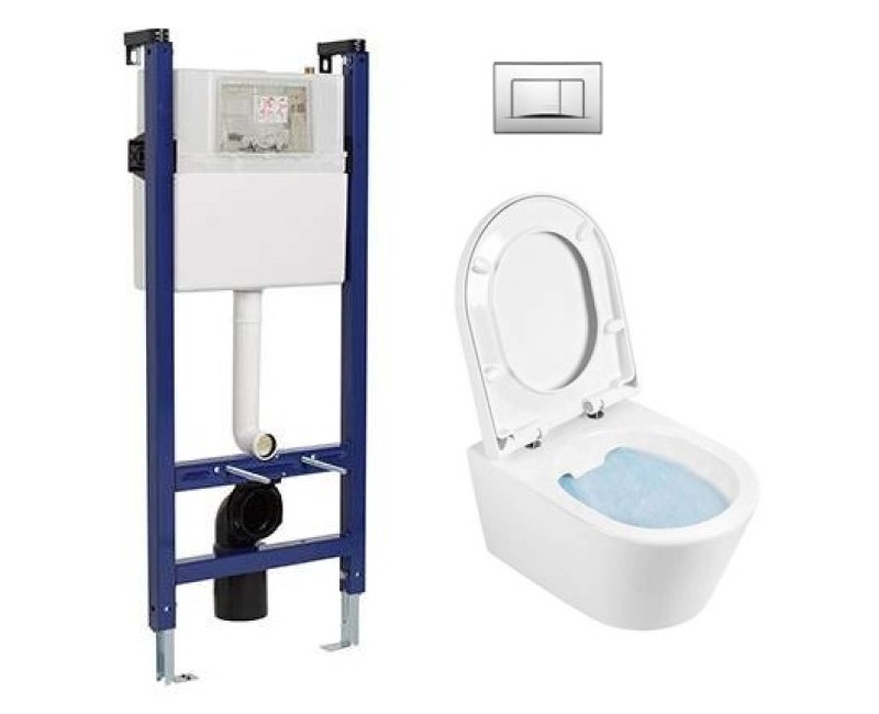 Tualetes poda Komplekts Sanindusa Sanfix rāmis ar Urb.y 48 Rimfree Baltu podu ar vāku SoftClose un Hromētu pogu