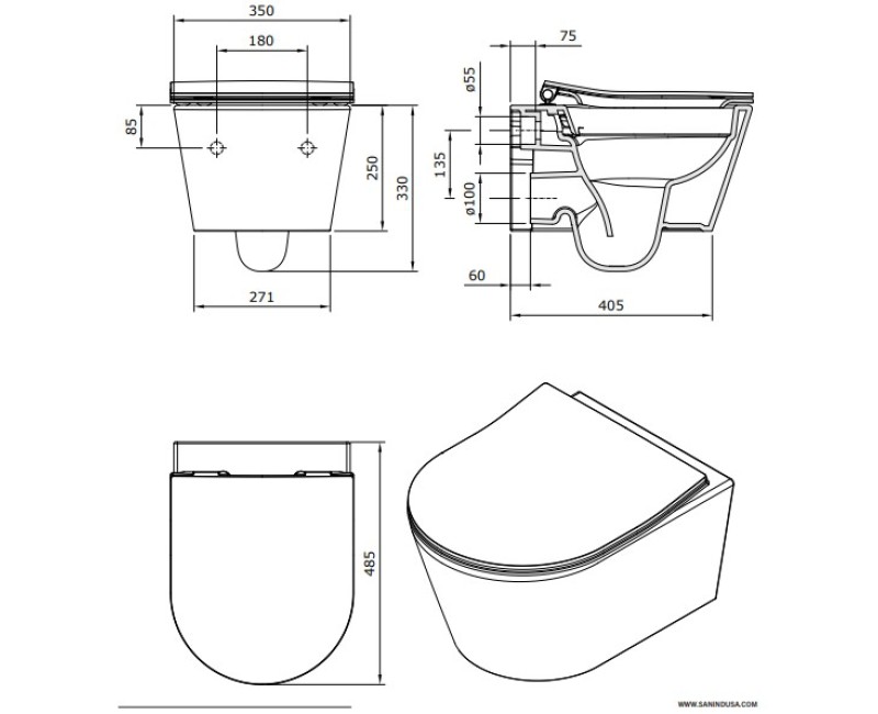 Tualetes poda Komplekts Sanindusa Sanfix rāmis ar Urb.y 48 Rimfree Taupe Matt podu ar vāku SoftClose un Baltu pogu