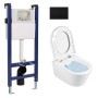 Комплект для унитаза Sanindusa Sanfix с рамой и унитазом Urb.y 48 Rimfree с крышкой SoftClose и Черная кнопкой