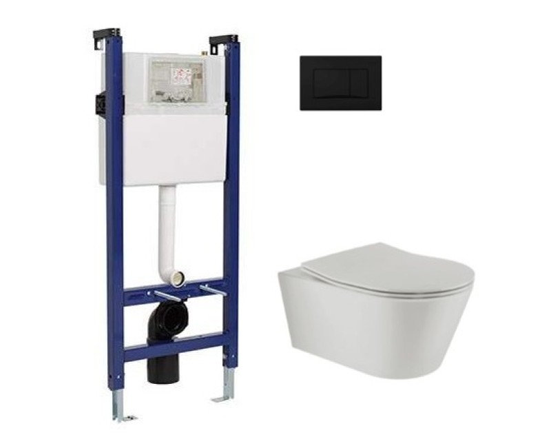 Tualetes poda Komplekts Sanindusa Sanfix rāmis ar Urb.y 48 Rimfree pelēku podu ar vāku SoftClose un Melnu pogu