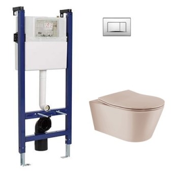 Tualetes poda Komplekts Sanindusa Sanfix rāmis ar Urb.y 48 Rimfree Taupe Matt podu ar vāku SoftClose un Hromētu pogu