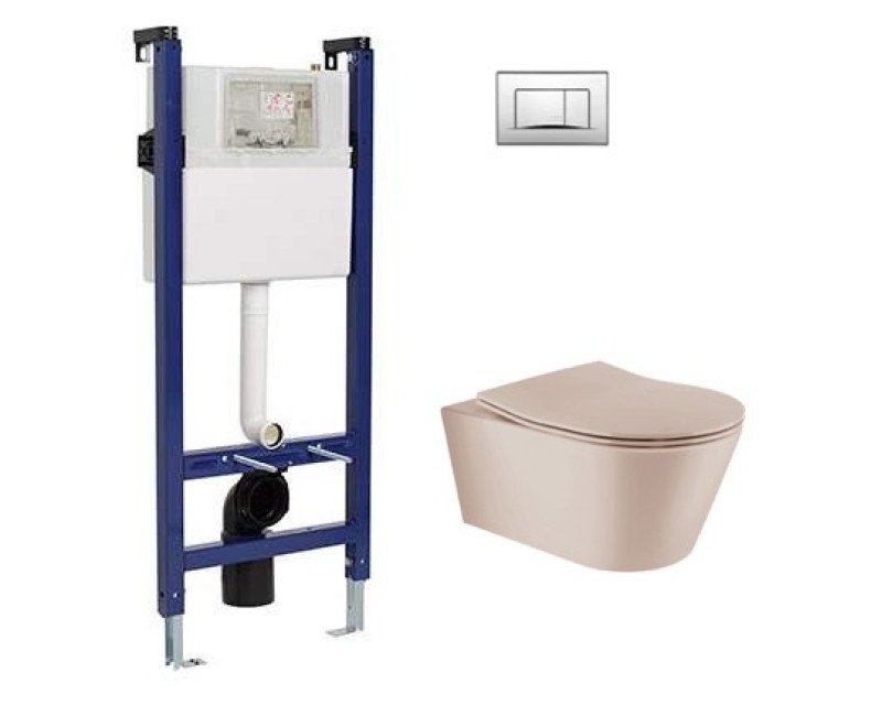 Tualetes poda Komplekts Sanindusa Sanfix rāmis ar Urb.y 48 Rimfree Taupe Matt podu ar vāku SoftClose un Hromētu pogu