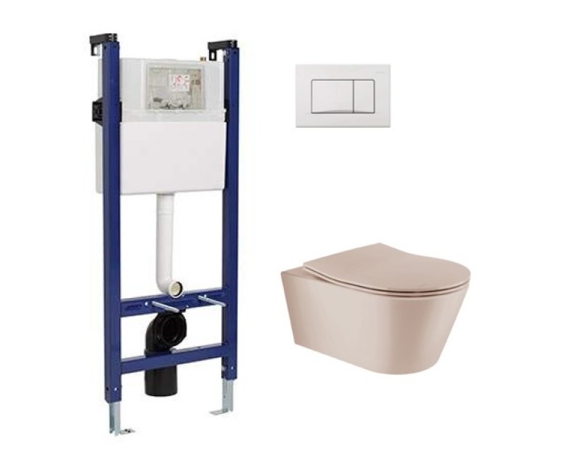 Tualetes poda Komplekts Sanindusa Sanfix rāmis ar Urb.y 48 Rimfree Taupe Matt podu ar vāku SoftClose un Baltu pogu