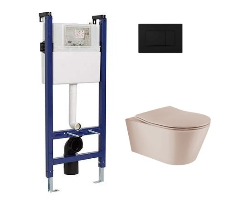 Tualetes poda Komplekts Sanindusa Sanfix rāmis ar Urb.y 48 Rimfree Taupe Matt podu ar vāku SoftClose un Melnu pogu