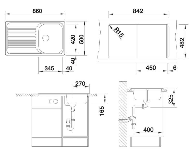 Кухонная мойка BLANCO TIPO 45 S 18/10 NATURAL O.AF, нержавеющая сталь, натуральное покрытие 511942