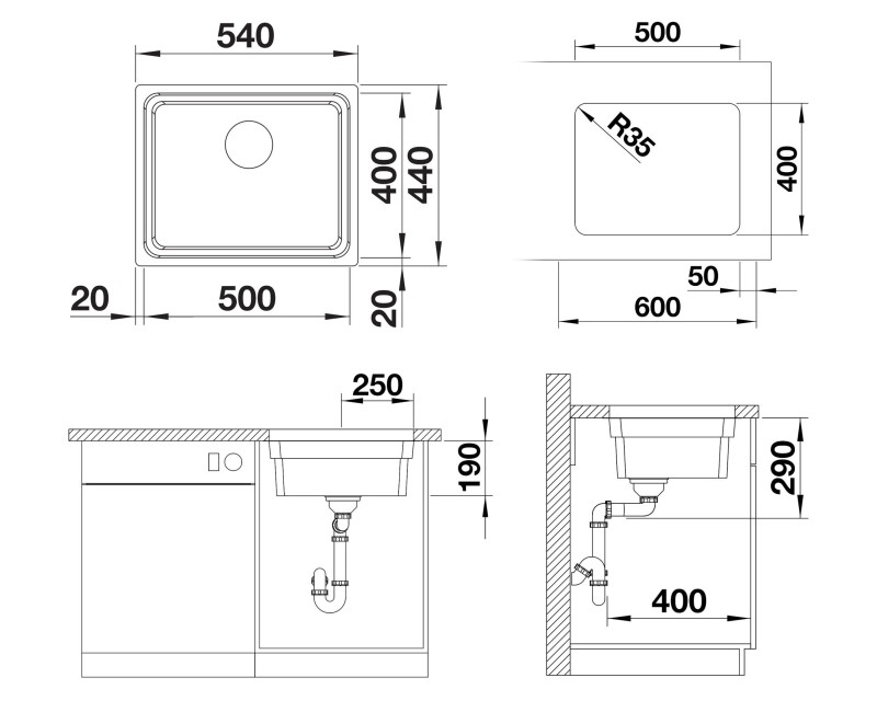 Кухонная мойка BLANCO ETAGON 500-U SATIN InFino O.AF Нержавеющая сталь, глянцевый сатин 521841