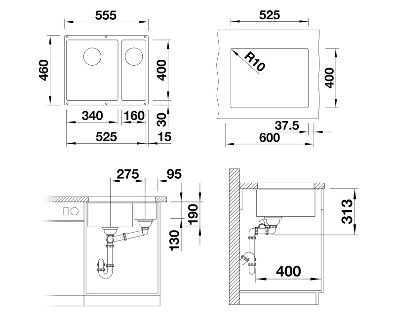 Virtuves Izlietne BLANCO SUBLINE 340/160-U RE SILG PDUR White InFino O.AF SILGRANIT™, PuraDur™, Balta 523562