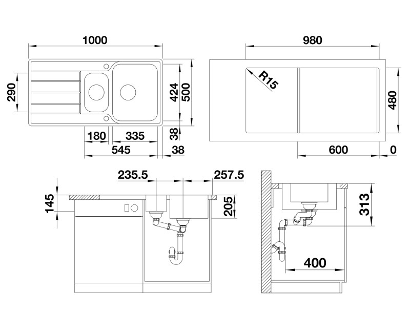 Кухонная мойка BLANCO CLASSIMO 6 S-IF RV 2B матовая M.ZUB InFino M.AF нержавеющая сталь, окрашенная отделка 525329