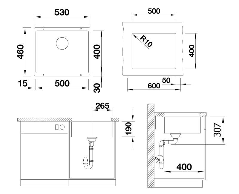 Кухонная мойка BLANCO SUBLINE 500-U SILG PDUR Anthracite InFino O.AF SILGRANIT™, PuraDur™, Anthracite 523432