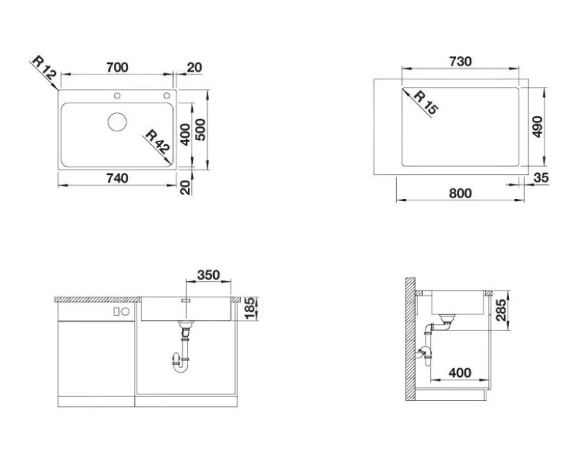 Кухонная мойка BLANCO SOLIS 700-IF/A BRUSHED InFino M.PC, нержавеющая сталь, окрашенная поверхность 526127