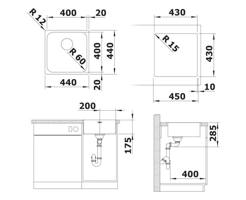 Virtuves Izlietne BLANCO SUPRA 400-IF R12 BRUSHED O.AFNerūsējošais tērauds, Krāsots pārklājums 526350