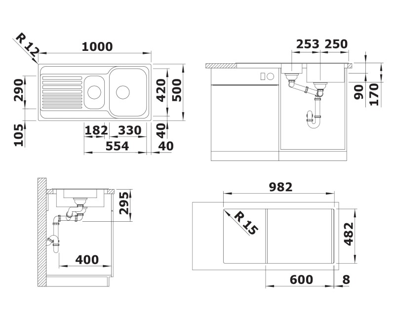 Кухонная мойка BLANCO TIPO II 6 S RV SST NATURAL O.AFS, нержавеющая сталь, натуральная отделка 526620